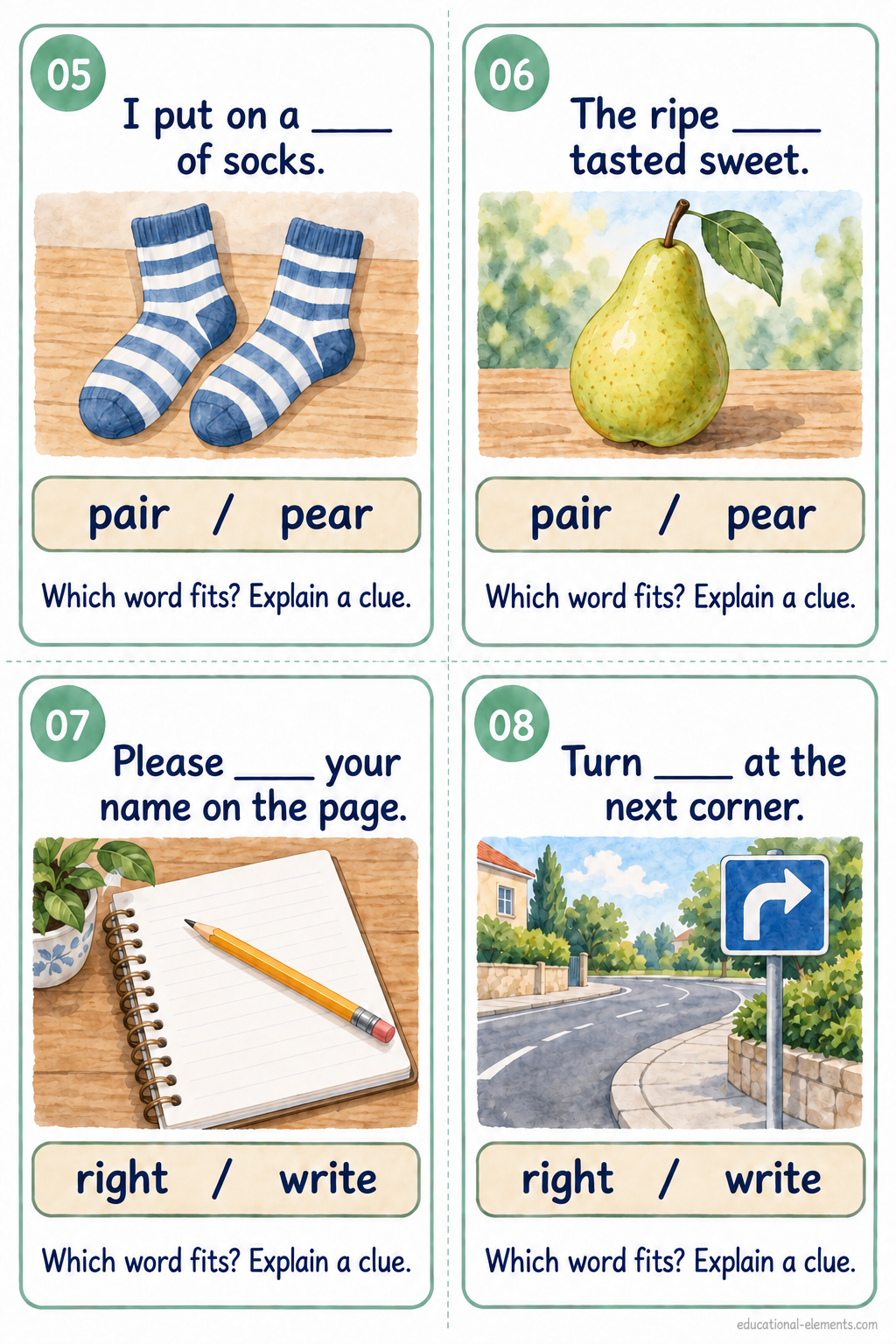 Homophone Cards 05-08
